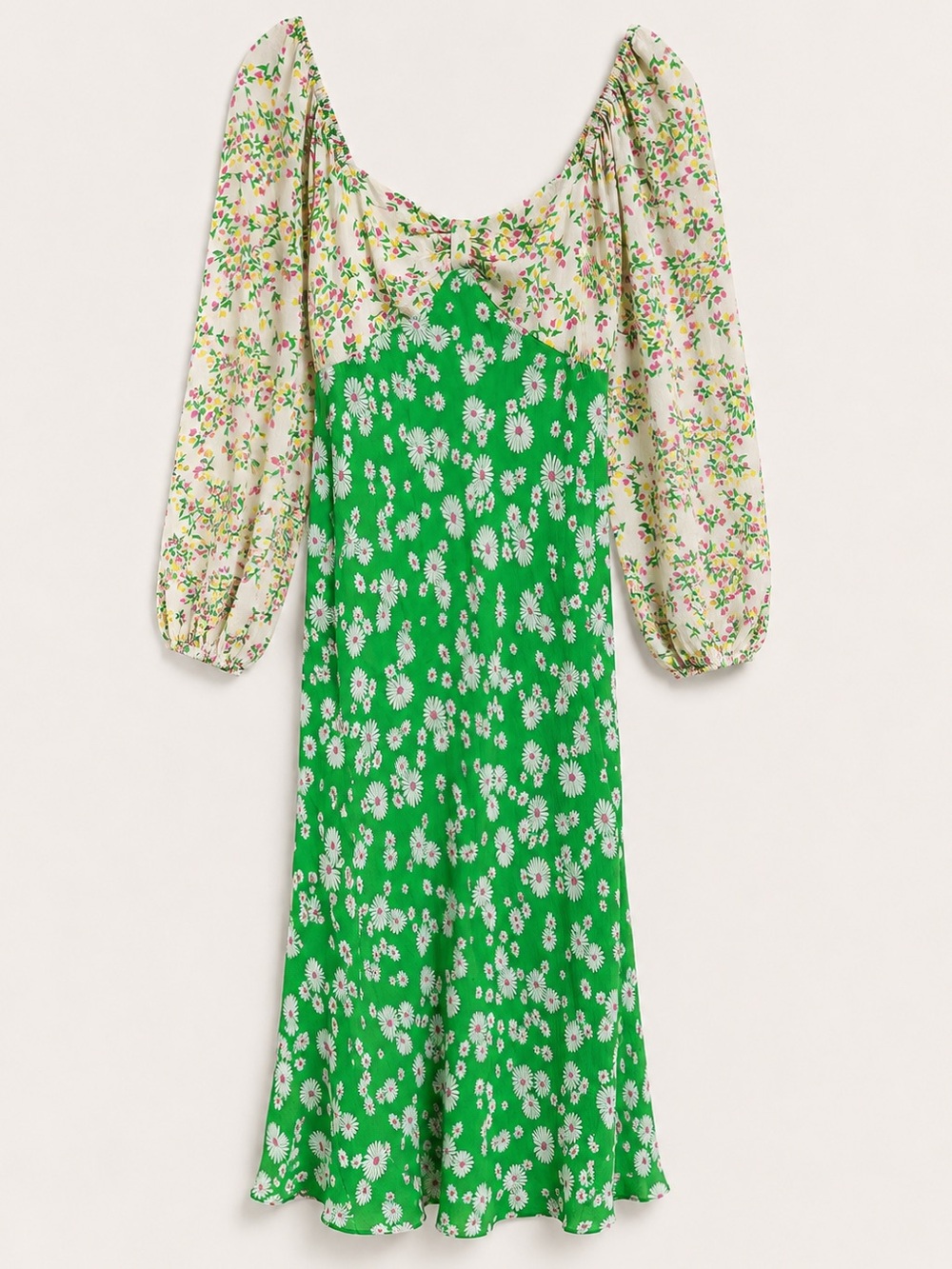 RIXO Floral Mixed Print Puff Sleeve Midi Dress – Size 4